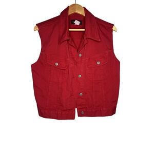 Sz L Team Tactics Red Denim Vest Vintage Y2K Button Front‎ USA